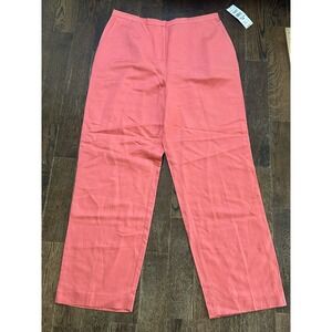 Norton‎ McNaughton Pants Womens 14 Coral Linen Blend High Waist Straight Zip NWT